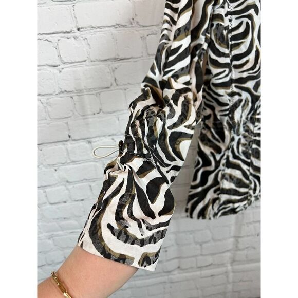 CHICO'S black white zebra animal print full zip jacket blazer rain coat 0 S NWT - Picture 4 of 8